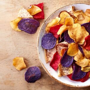 Chips de banana da terra, batata doce e mandioquinha